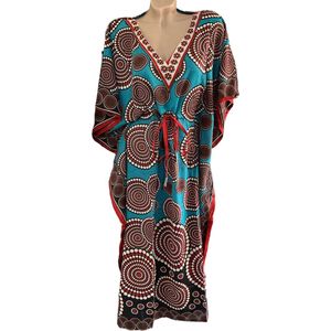 Kaftan - Jurk - Lang - Print - Blauw - Maat One size (162)