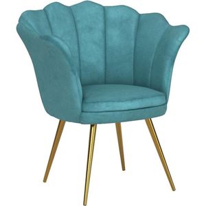 Fluwelen fauteuil met gouden metalen poten, ideaal als bijzetstoel voor de slaapkamer, woonkamer, café of bij een make-up tafel. Deze stijlvolle vrijetijdsstoel in lichtgroene biedt zowel comfort als een elegant, modern design.