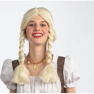 Faram Pruik Heidi - blonde pruik met lange vlechten - oktoberfest