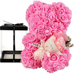 Valentijnscadeau voor jou, rozenbeer, schattige teddybeer, bloemenbeer, Valentijnsdag, Moederdag, verjaardagscadeau, met transparante geschenkdoos (roze)