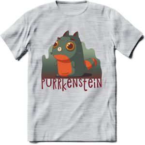 Monster van Purrkenstein T-Shirt Grappig | Dieren katten halloween Kleding Kado Heren / Dames | Animal Skateboard Cadeau shirt - Licht Grijs - Gemaleerd - M