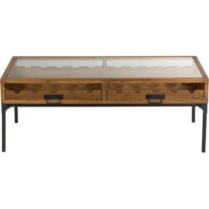 Salontafel Voor Wijnflessen Rechthoek Hout Naturel met glasplaat 120cm