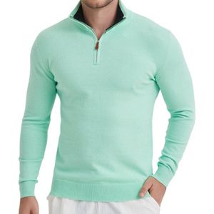 Heren trui Cashmere touch - Schipperstrui met rits - Coltrui Heren - Longsleeve Shirt - Sweater Heren - Maat XL - Mint