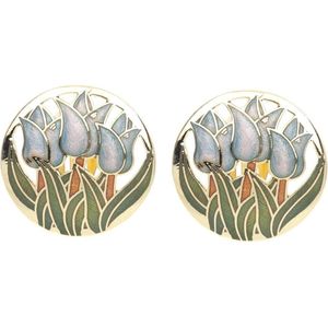 Behave Clip oorbellen oorclips tulpen goud kleur blauw emaille 2,5 cm
