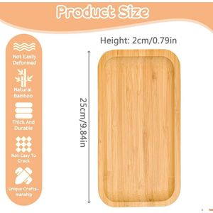Bamboe trays, 2 stuks, rechthoekige houten trays, rechthoekig bamboe dienblad, houten serveerplank, massief bamboe dienblad voor thee, koffie, cake, onderzetter voor beker, snacks,
