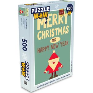 Puzzel Illustratie - Kerst - Kerstman - Quotes - Blauw - Vintage - Legpuzzel - Puzzel 500 stukjes - Kerst - Cadeau - Kerstcadeau voor mannen, vrouwen en kinderen
