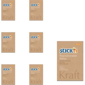 Stick'n sticky notes - 6 pack - 76x51mm - kraft papier - 600 memoblaadjes