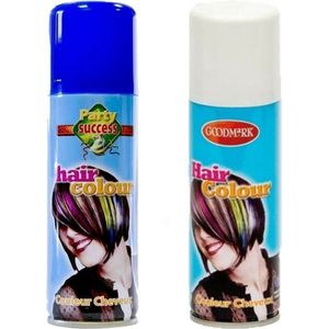 Supporters of Carnaval verkleed feest haarverf/haarspray set in de kleuren blauw/wit 125 ml