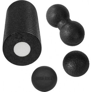 Gorilla Sports Fascia set van 4 - Triggerpoint bal - Massage roller - Zwart