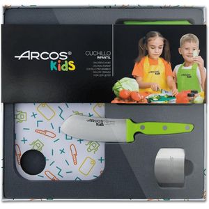 Arcos Kinderen mes met snijplank en beschermt vingers groene schort