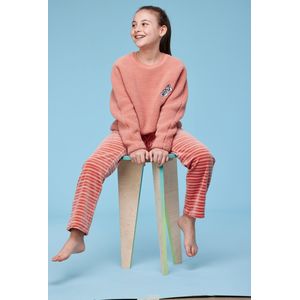 Woody pyjama velours + teddy fleece meisjes/dames - oudroze - haas - 232-10-WPI-M/443 - maat 140