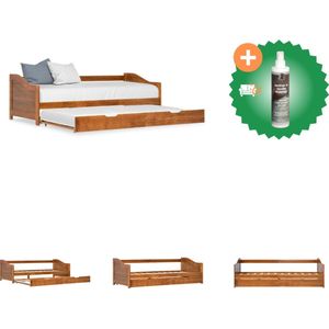 vidaXL Bedbankframe uittrekbaar grenenhout honingbruin 90x200 cm - Bed - Inclusief Reiniger