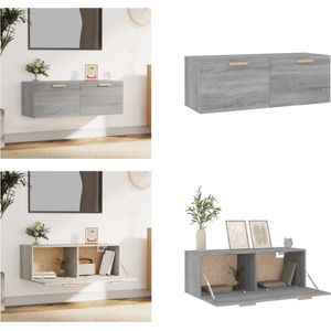 vidaXL Wandkast 100x36,5x35 cm bewerkt hout grijs sonoma eikenkleurig - Wandkast - Wandkasten - Hangkast - Hangende Kast