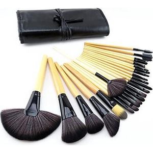 Professionele 24-delige make-up kwasten set hout - Inclusief lederen etui - Cosmetica en Make-up  met Bdoc sponge