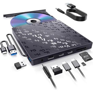 Externe DVD-CD-Speler Voor PC - Externe USB DVD CD-Brander - Externe Optische Speler En Brander Met USB 3.0 TypeC - TF/SD-Sleuf Voor Alle Laptops - MacBook Desktop - Windows Vista - Linux - MacOS