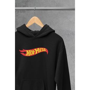 Hoodie - Hot mess - Wurban Wear | Grappige hoodie | Leuk cadeau | Unisex hoodie | Meme | Meme kleding | Viespeuk | Grappige kleding | Grappige trui | Dubbelzinnige kleding | Wit & Zwart