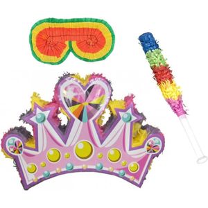 Funny Fashion - Verjaardag Pinata Prinsessen kroon van 61 x 41 cm set met stok en masker
