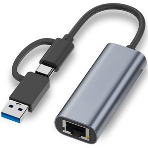 USB-A + USB C naar Ethernet Adapter - Koppelstuk - 10/100/1000 MBps - Netwerk RJ45 Internet Adapter - Geschikt voor MacBook Air, Pro, Dell XPS, Nintendo Switch