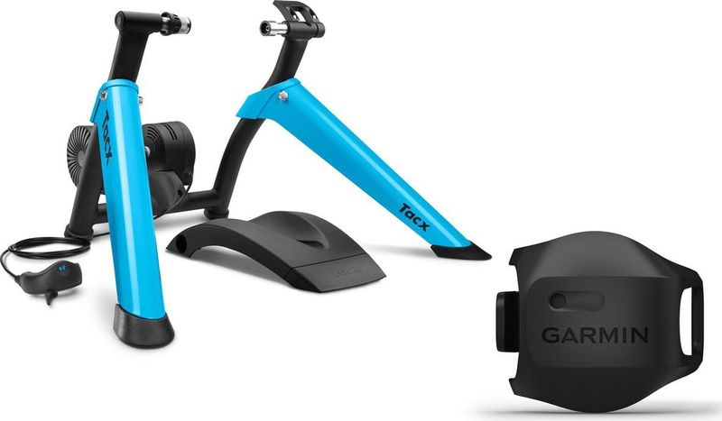 Tacx Boost Bundel Fietstrainer - Met Snelheidssensor - 10 Niveaus - Tot 1050 Watt - Met Voorwielsteun - Zwart/Blauw