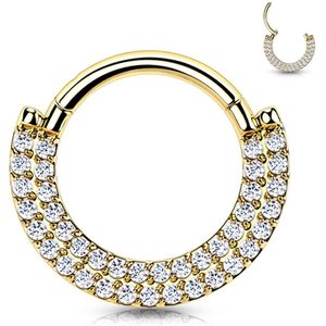 Piercing titanium clicker double layer gemmed 1.2x8 gold plated