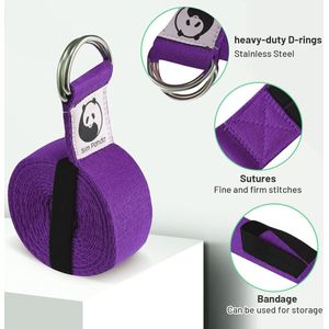 Yogariem van katoen, praktische yogagordel, yoga-accessoire voor rekken en fitness, yogaband met schuifgesp van metaal, geschikt voor beginners en gevorderden, meerdere kleuren (180/250 cm