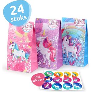 Isa's Friends® Uitdeelzakjes + Stickers - Unicorns - 24 stuks - Stevig Papier - Traktatie zakjes