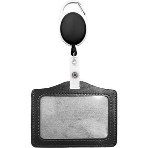 Fako Bijoux® - Badgehouder PU Leder Horizontaal + Sleutelhanger Met Uittrekbaar Koord - Kaarthouder - Zwart