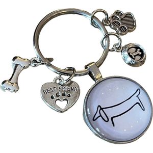 Teckel - sleutelhanger - teckelsleutelhanger - sleutelhanger met ring - bedel - bedels - bedelsleutelhanger - ringsleutelhanger - hond - zilver - picasso