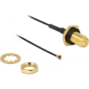 MHF 4 (v) - RP-SMA (v) kabel met afdichtring - Micro Coax (0,81 mm) - 50 Ohm / zwart - 0,10 meter