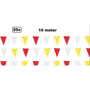 20x Vlaggenlijn rood/wit/geel 10 meter - Thema feest festival verjaardag party carnaval kerst themafeest