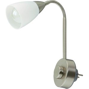 Insteeklamp incl. flexibele arm - E14 leeslamp 25W met draaidimmer mat nikkelwit Nachtlamp stopcontact