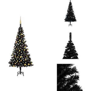 vidaXL Kunstkerstboom Zwart - 180 cm - Met LED-verlichting - Inclusief kerstballen en piek - Decoratieve kerstboom