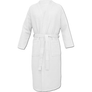 HOMELEVEL Piqué Badjas Reizen Badjas 100% katoen voor vrouwen en mannen aankleden toga Kimono Saunarobe Reizen aankleden toga Piquee Wafel Piqué Vrouwen Mannen Wit Maat 3XL