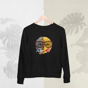Feel Free - Halloween Sweater - Smiley: Nerd Gezicht Genieten Van Heerlijk Eten - Maat S - Kleur Zwart