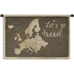 Wandkleed EuropakaartenKerst illustraties - Vintage Europakaart met de tekst Let's go travel Wandkleed katoen 150x100 cm - Wandtapijt met foto
