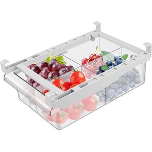 Fridge Organizer voor koelkast, organizer, transparant, met handgrepen voor keukenkasten, planken, 4 delen