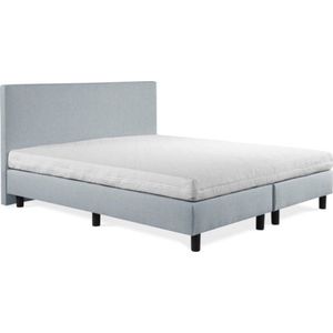 Boxspring Sofia luxe ijsblauw 200x190 incl. wit matras, hoofdbord glad uitgevoerd.