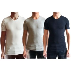 Dice mannen T-shirts met hoge V-hals wit/grijs/zwart maat XXL