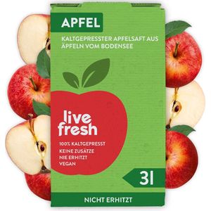 LiveFresh appelsap koudgeperst – saptap – 98% appelsap, 2% citroensap – vruchtensap gemaakt in Duitsland – van appels uit het Bodenmeer – 3 Liter