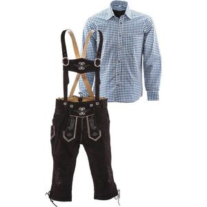 Lederhosen set | Top Kwaliteit | Lederhosen set C (bruine broek + blauw overhemd), S, 52