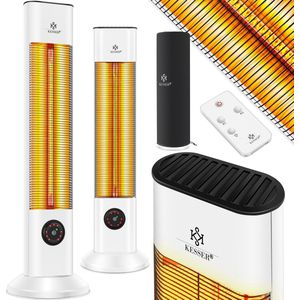 KESSER® Infraroodstraler Stralende Standkachel Incl. Beschermhoes Infrarood Verwarming Terrasverwarmer Torenverwarming 2000 Watt Patioverwarming Elektrische Kachel met Afstandsbediening - Wit
