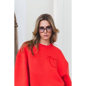 ZeBBz - sweater - rood - ballonmouw - oversized - one size -hartje -geborduurd