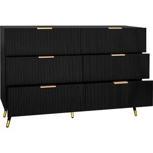 Merax Modern Dressoir Zwart met Gouden Accenten - 6 Lades - Golvende Textuur – 120x40x77 cm – Opbergkast voor Woonkamer - Slaapkamer en Eetkamer