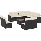 vidaXL - 12-delige - Loungeset - met - kussens - poly - rattan - zwart