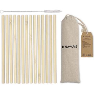 Navaris 14x herbruikbare bamboe drinkrietjes - Rietjes met reinigingsborsteltje en opbergtasje - 100% biologisch afbreekbaar