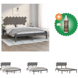 vidaXL Bedframe massief hout grijs 150x200 cm 5FT King Size - Bed - Inclusief Houtreiniger en verfrisser