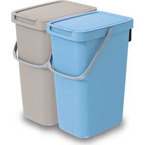 Keden GFT/rest afvalbakken set - 2x - beige/blauw - 12L - 20 x 26 x 37 cm - afval scheiden