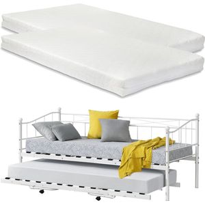 Slaapbank Rosa - Met onderschuifbed en matrassen - Wit - Staal - Vintage Design