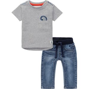 Noppies - Kledingset - 2delig - broek Jeans blauw - shirt grijs met print - Maat 74