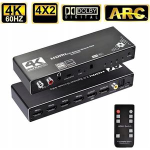 HDMI 2.0 4x2 SPLITTER SWITCH 4 INPUTS 2 OUTPUTS ARC CINCH OPTICAL